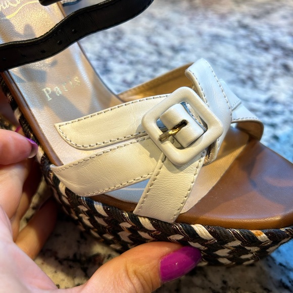 EUC Christian Louboutin wedges, size 36 (US size 6), white and black leather - Picture 3 of 10